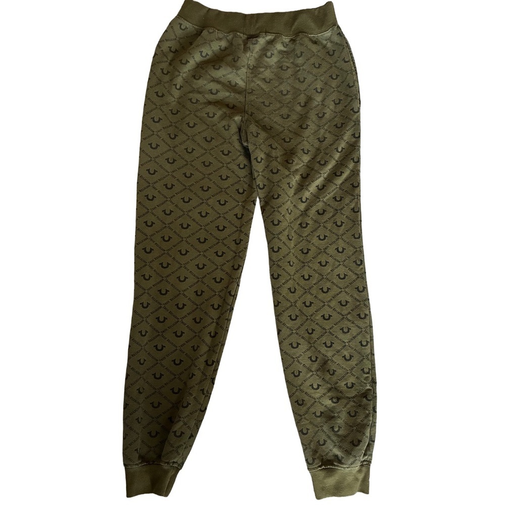 True Religion Youth Large Monogram Joggers Olive Y2K Streetwear - Picture 4 of 5